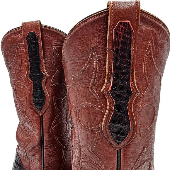 Custom Caiman Belly Cowboy Boots Mens 8.5E Brown Cherry 1 Pc Vamp Texas Western - Picture 12 of 16